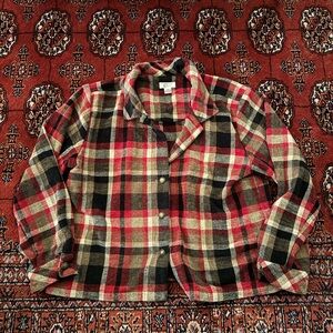 Vintage Carpeted Texture America Red and Black Plaid Button Down Shirt